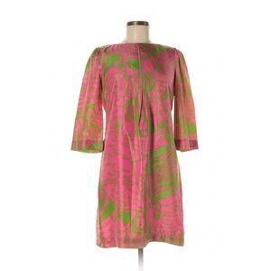 Women Lilly Pulitzer Queen of Hearts Love Green Pink Silk Shift Dress Size 6